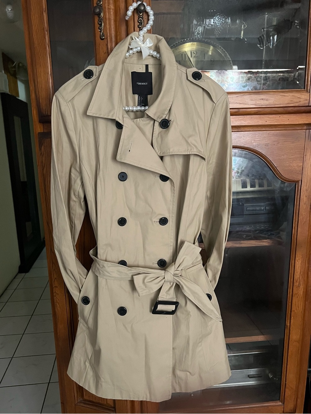 Forever 21 Classic Khaki Double-Breasted Trench Coat with Belt